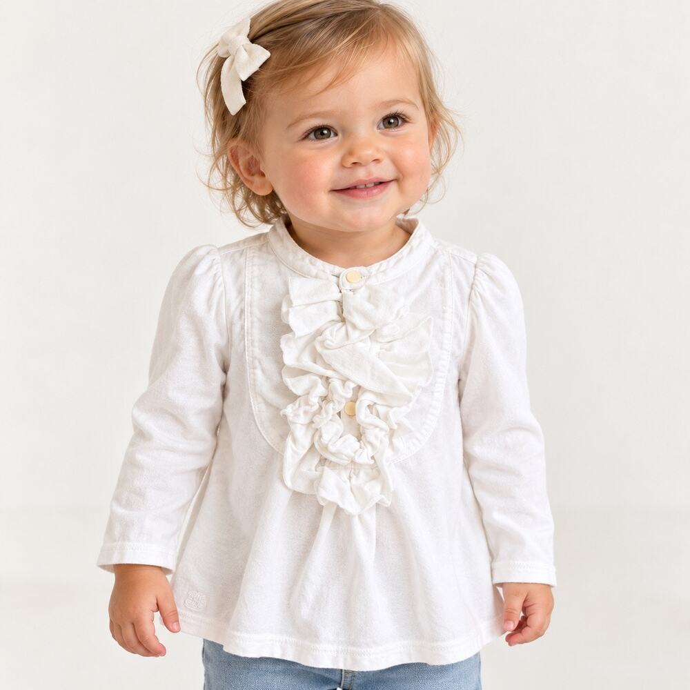 Charming Ralph Lauren Baby Girl's White Ruffle Tunic Top 12M
